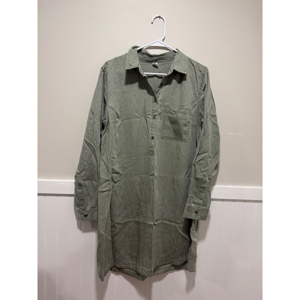 Old Navy Shirt Dress Long Sleeve Half Button Sage Green Fall Casual Women Size L